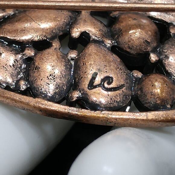 Vintage Liz Claiborne Leaf Rhinestone Brooch, Red Rhinestones, Copper, 2 7/8" - Picture 4 of 8